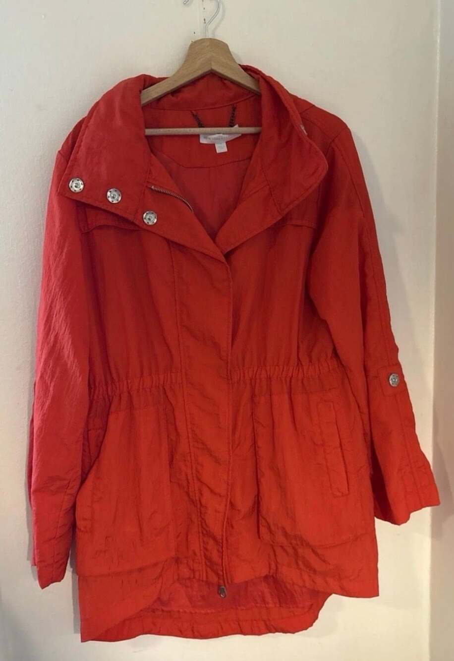 New York & Company Red Water Resistant Hooded Utility Jacket Size M